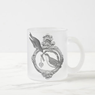 Vintage Birds With Heart Locket Apparel and Gifts Frosted Glass Coffee Mug