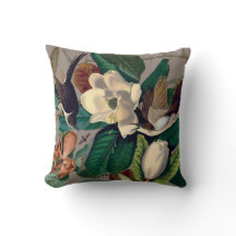 Vintage Birds with Magnolia Throw Pillow