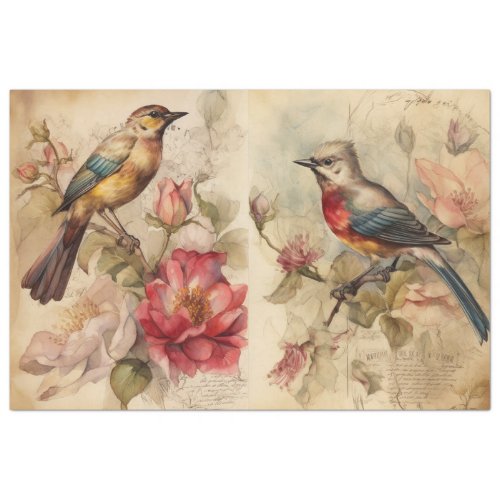 Vintage Birds with script  Tissue Paper