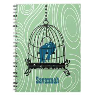 Vintage Birds Wood Grain Swirl Notebook