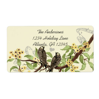 Vintage Birds Yellow flowering Branch Labels