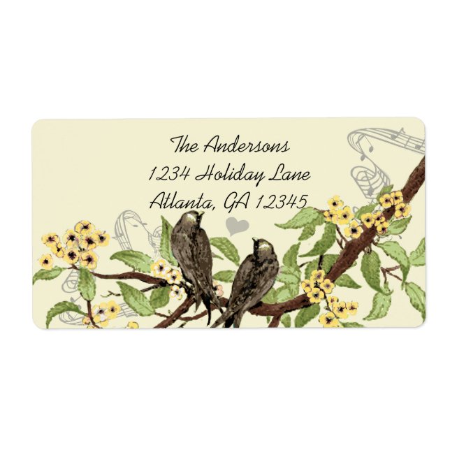 Vintage Birds Yellow flowering Branch Labels (Front)