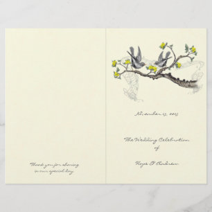 Vintage Birds Yellow & Gray Wedding Program