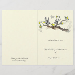 Vintage Birds Yellow & Gray Wedding Program