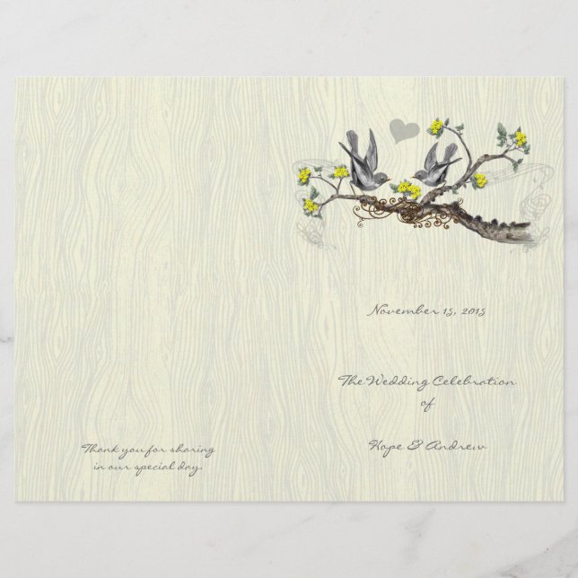 Vintage Birds Yellow & Gray Woodgrain Program (Front)