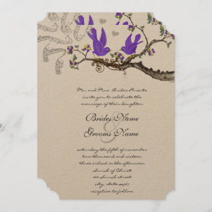 Vintage Birds Yellow & Purple  Wedding Invite