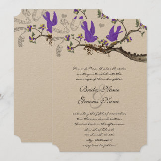 Vintage Birds Yellow & Purple Wedding Invite