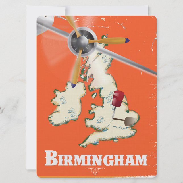 Vintage Birmingham Travel Poster Invitation (Front)