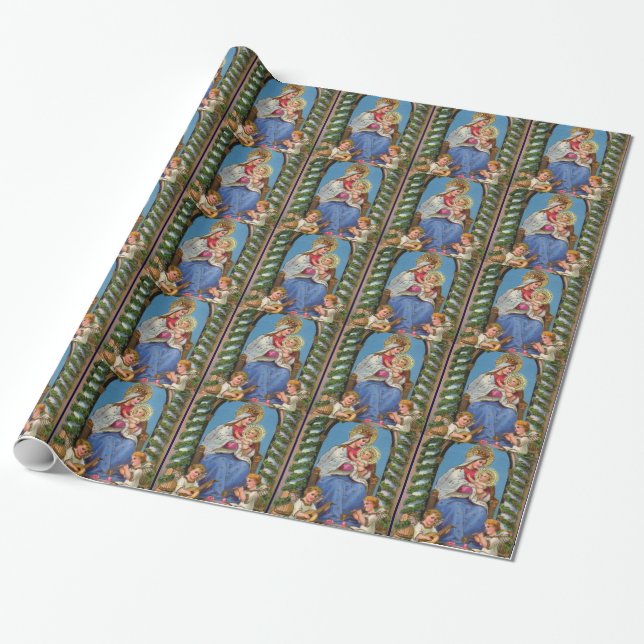 Vintage Birth of Christ Wrapping Paper (Unrolled)