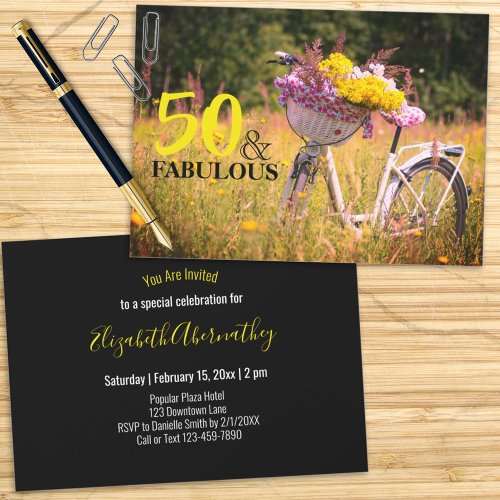 Vintage Birthday 50 and Fabulous Party Bicycle Invitation