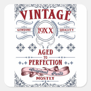 Vintage Birthday, Aged to Perfection, Retro Square Sticker