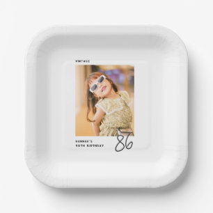 Vintage Birthday Any Age Personalized Photo Paper Plates