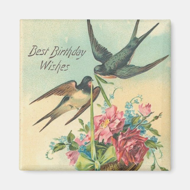Vintage Birthday Barn Swallows Magnet (Front)