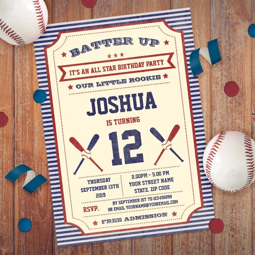 Vintage Birthday Baseball Ticket Invitation