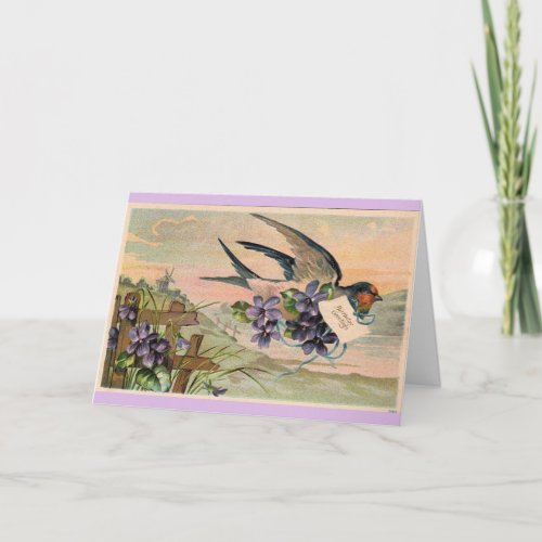 Vintage Birthday _ Bluebird  Violets Card