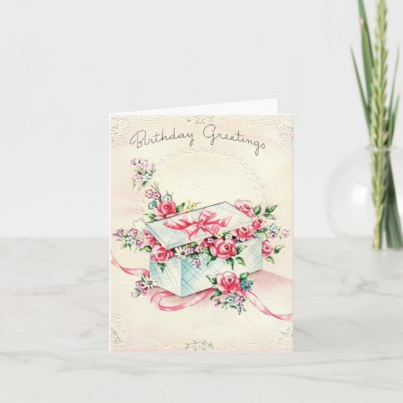 Vintage Birthday Box Of Flowers Card
