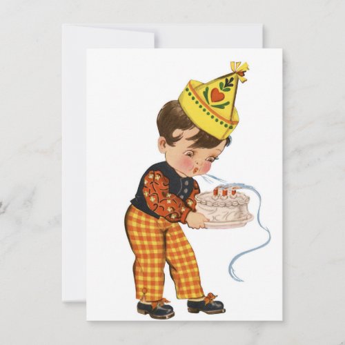 Vintage Birthday Boy Blowing Out Candles 1940s Holiday Card