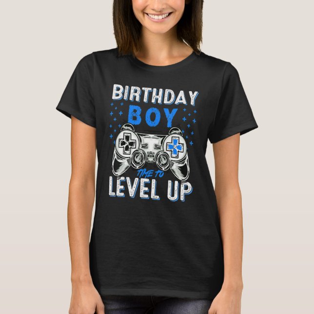 Vintage Birthday Boys  Time To Level Up Video Game T-Shirt (Front)