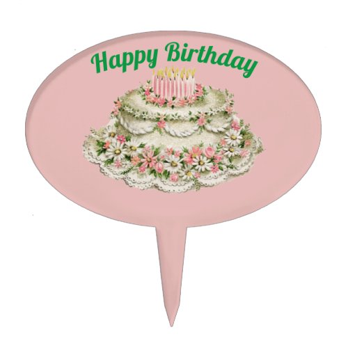 VINTAGE BIRTHDAY CAKE   CAKE TOPPER