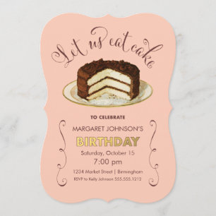 Vintage Birthday Cake Party Invitations