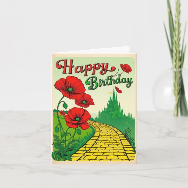 Vintage Birthday Card with Poppies (Front)