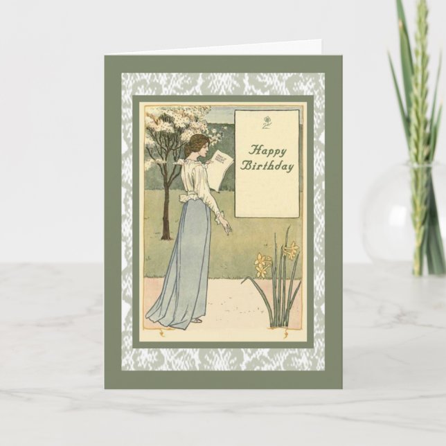 Vintage Birthday Card with Stylish Lady (Front)