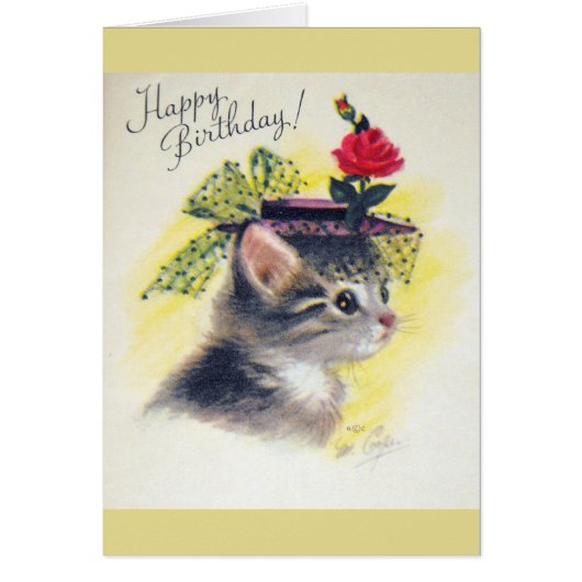 Vintage Birthday Cat in a Hat, (Front)