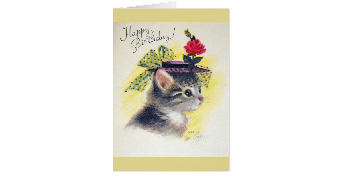 vintage happy birthday cat