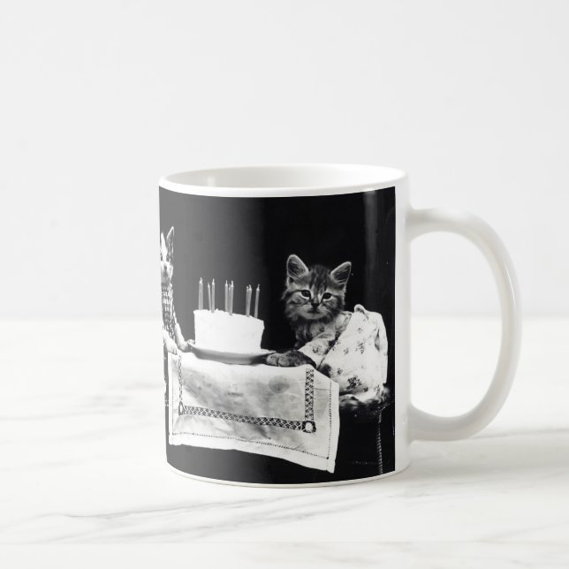Vintage Birthday Cats Coffee Mugs (Right)