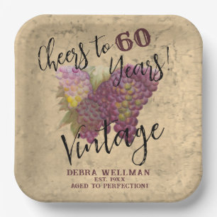 Vintage Birthday Cheers to 60 Years Wine Themed Paper Plates