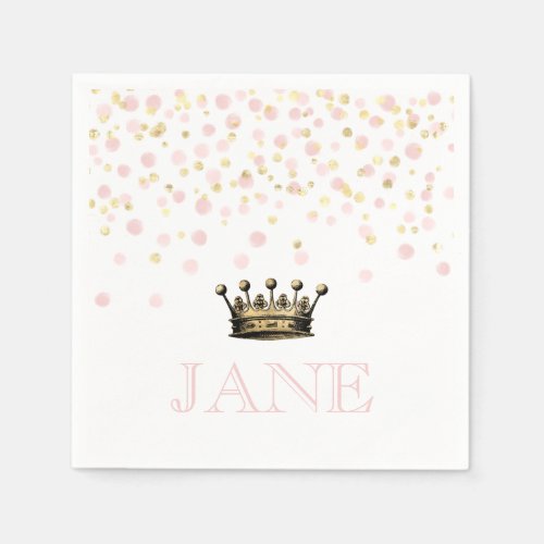 Vintage Birthday Crown Gold Pink Paper Napkin