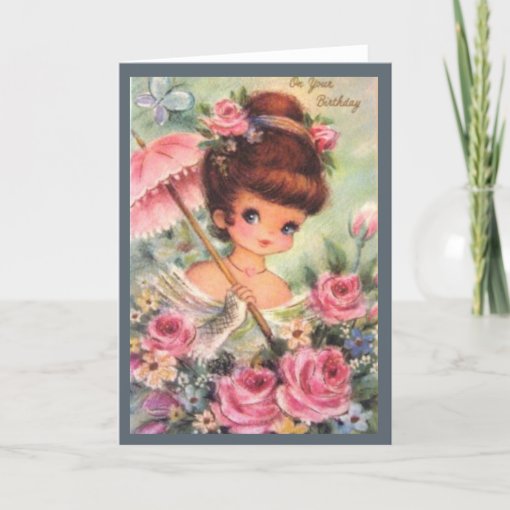 Vintage Birthday Flower Girl Holiday Card | Zazzle