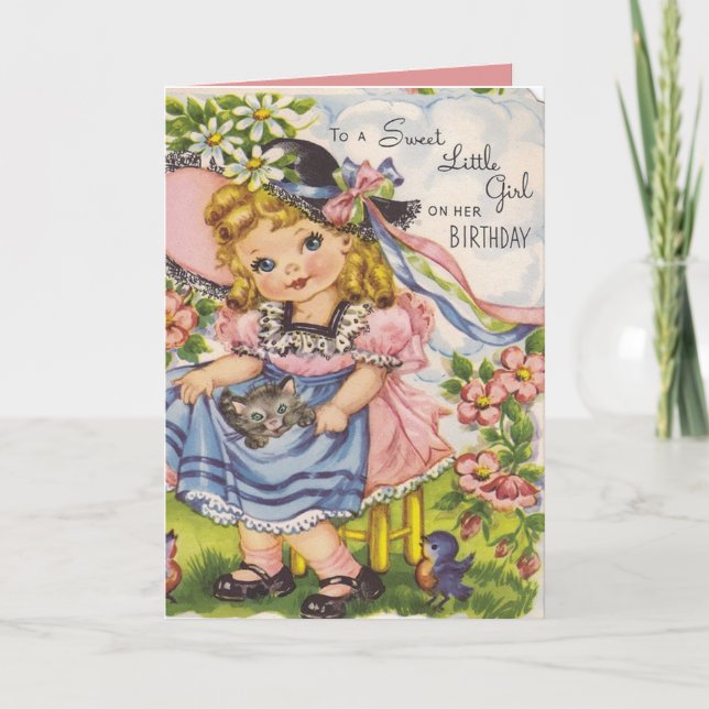 Vintage Birthday girl add message card (Front)