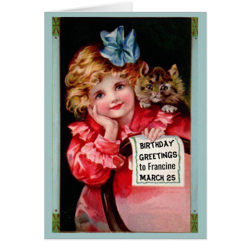 Vintage birthday girl cat all occasion card