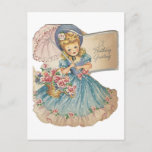 Vintage Birthday Girl Greeting Postcard at Zazzle