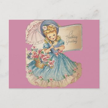 Vintage Birthday Girl Greeting Postcard by Gypsify at Zazzle