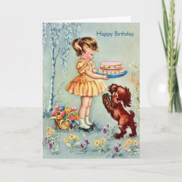Vintage - Birthday Girl & Her Dog, Card