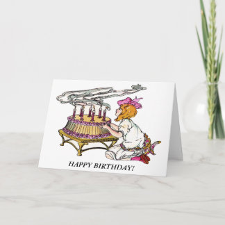 Vintage Birthday Girl with Cake Card