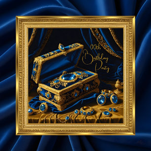Vintage Birthday Gold Frame Blue Jewel Box Invitation