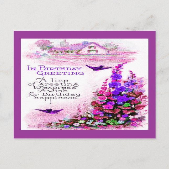 Vintage Birthday Greeting with Flowers Postcard (Front)
