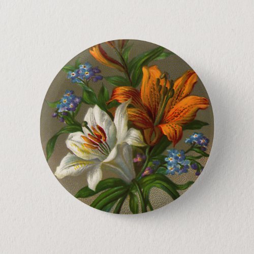 Vintage Birthday Greetings with Lily Flowers Pinback Button