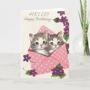 Vintage Birthday Kittens and Violets, Card