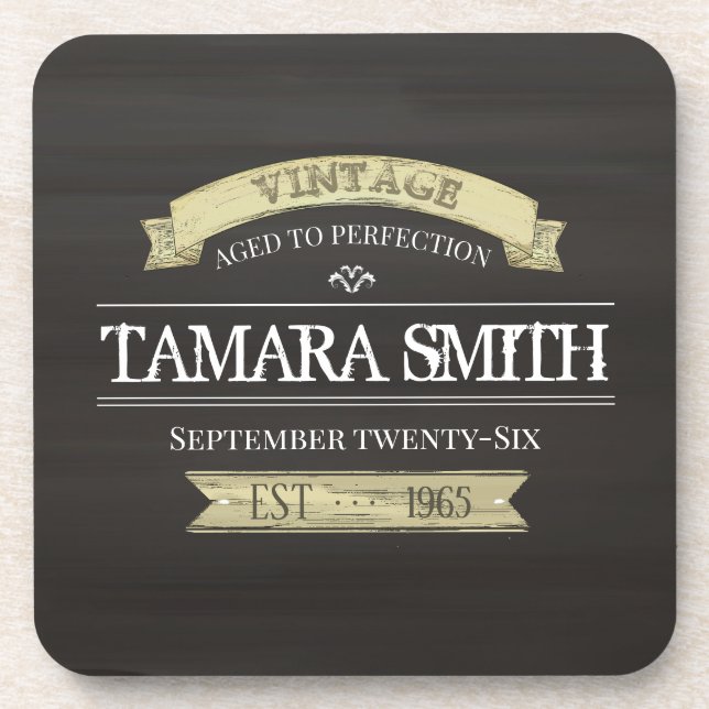 Vintage Birthday Modern Aged to Perfection  Beverage Coaster (Front)