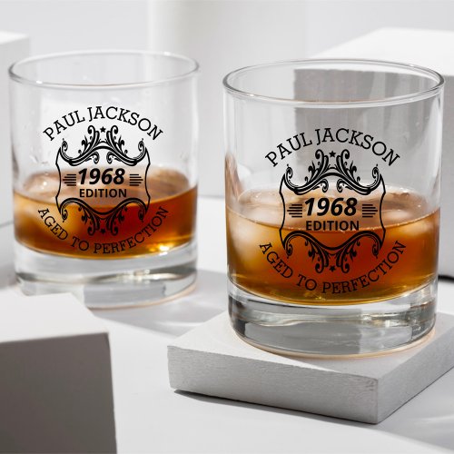 Vintage Birthday Name  Year Aged to Perfection Whiskey Glass