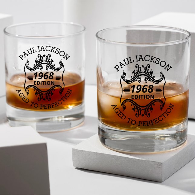 Vintage Birthday Name & Year Aged to Perfection Whiskey Glass (Creator Uploaded)
