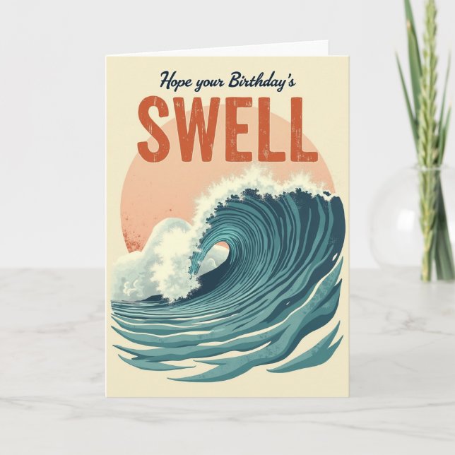 Vintage Birthday Ocean Wave Card (Front)