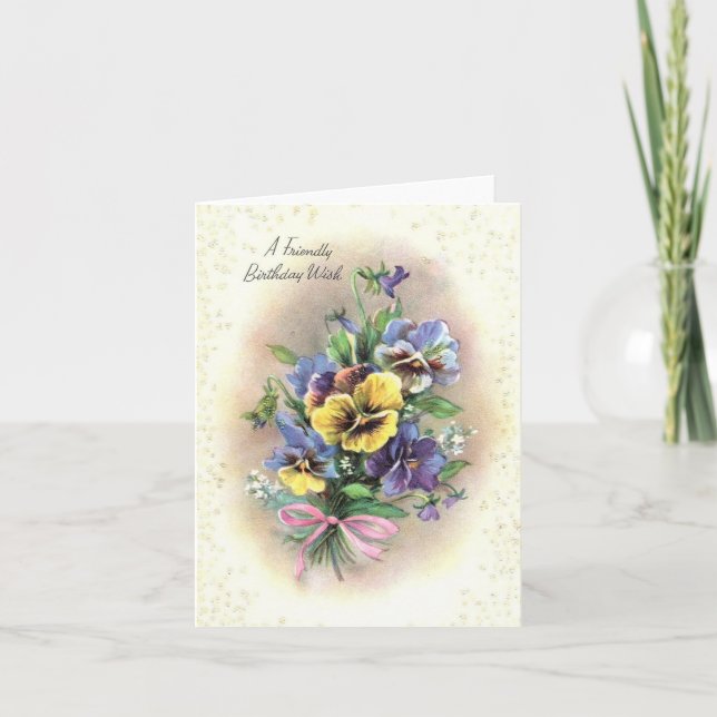 Vintage Birthday Pansies Card (Front)