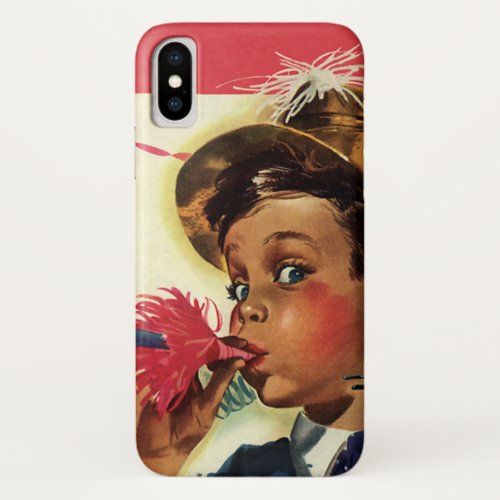Vintage Birthday Party Girl with Noise Maker iPhone X Case