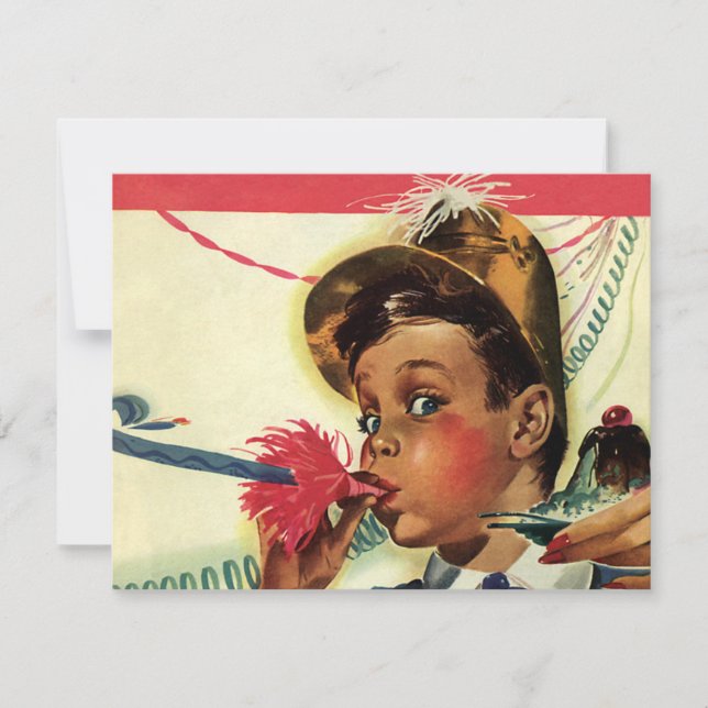 Vintage Birthday Party, Girl with Noise Maker Invitation (Front)