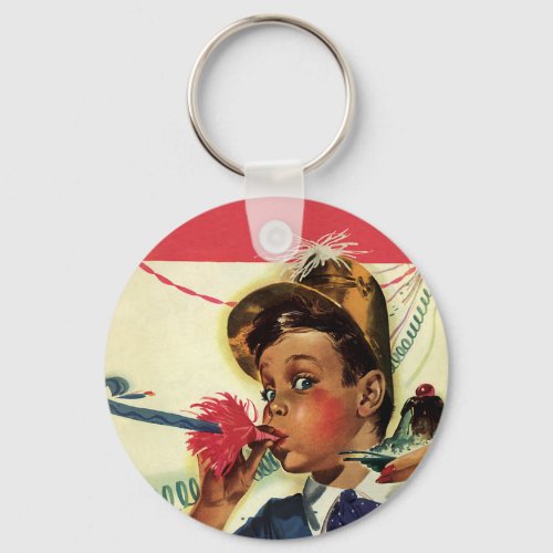 Vintage Birthday Party Girl with Noise Maker Keychain